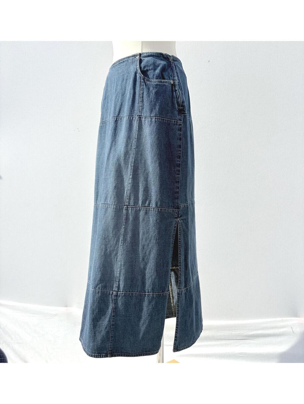 Vintage 90s Cotton Paneled Denim Patchwork Midi Skirt Small 4 Lizwear Jeans